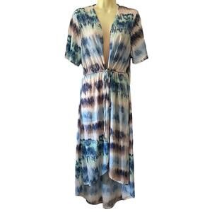 Liberty Love Blue Print Flowing Swimsuit Coverup Woman Size Large Tie Front